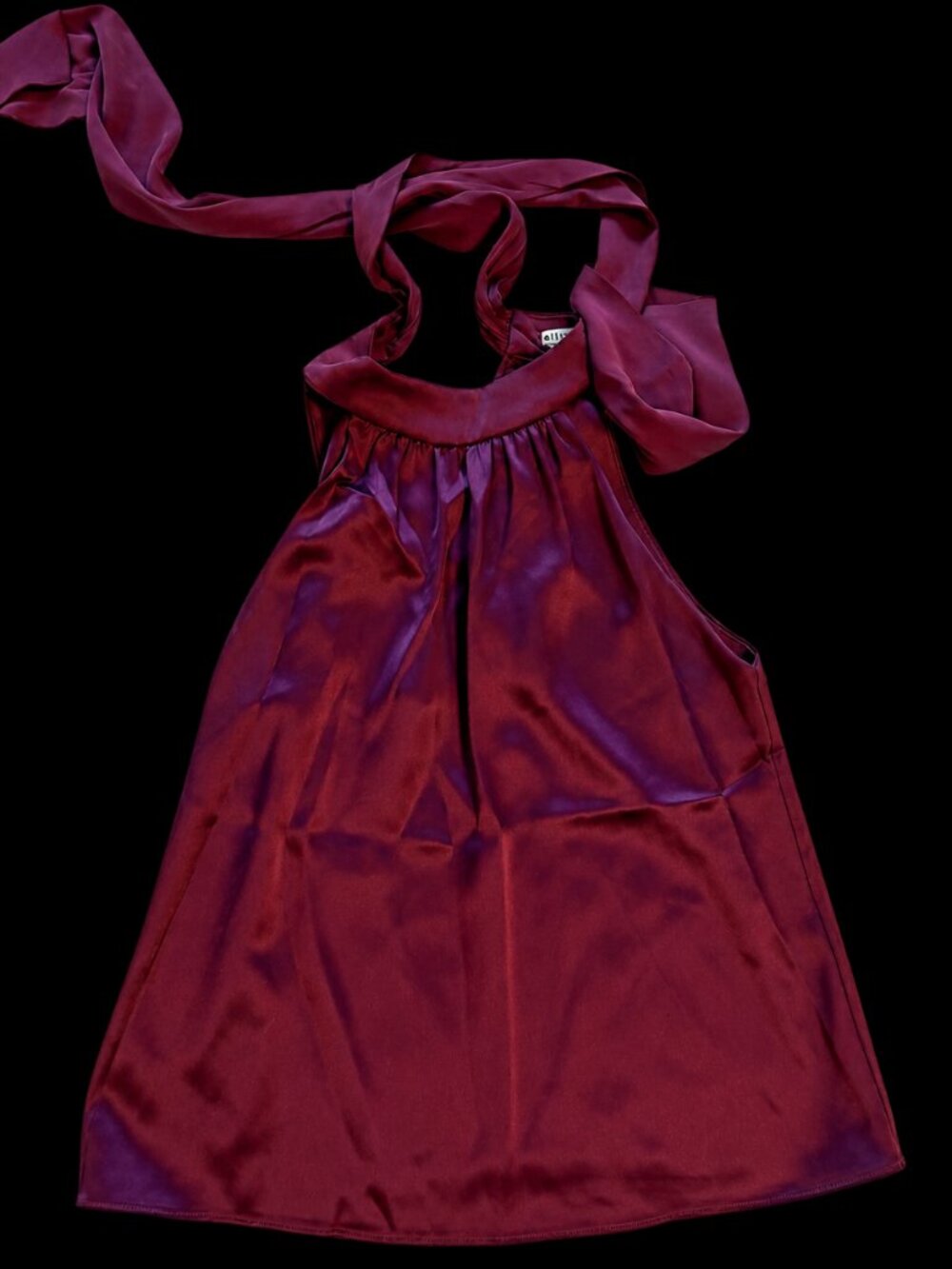 Alice + Olivia Satin Halter Top Scarf Tie Neck Burgundy Plum XS